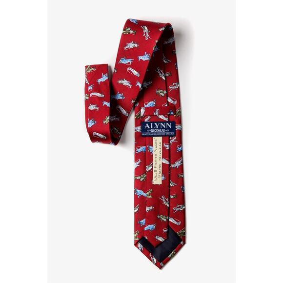 Alynn WWII Fighter Planes 100% Silk Red Necktie 3.25" x 58" Military Aircraft - Picture 5 of 6